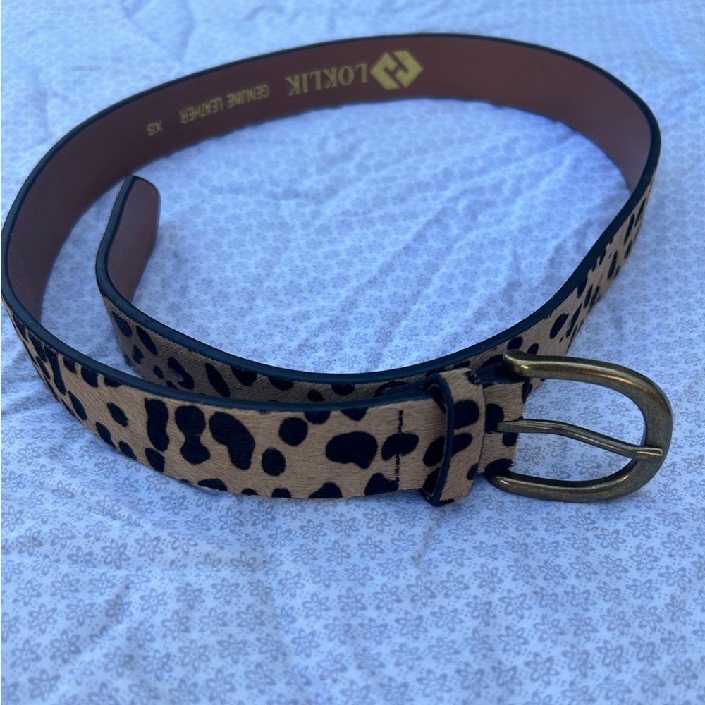 Leopard print genuine leather belt size XS